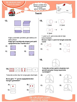 ilkokul 1. Sınıf Bilsem Zeka Testi 